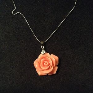 Faux coral sculpted rose necklace